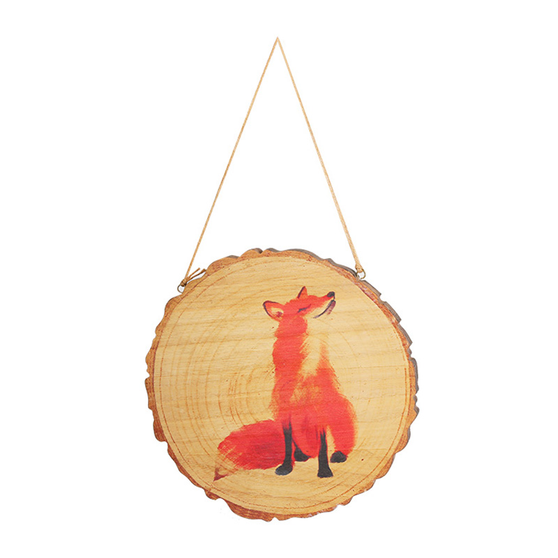 圆形木纹切割小狐狸动物肖像挂木板墙壁艺术